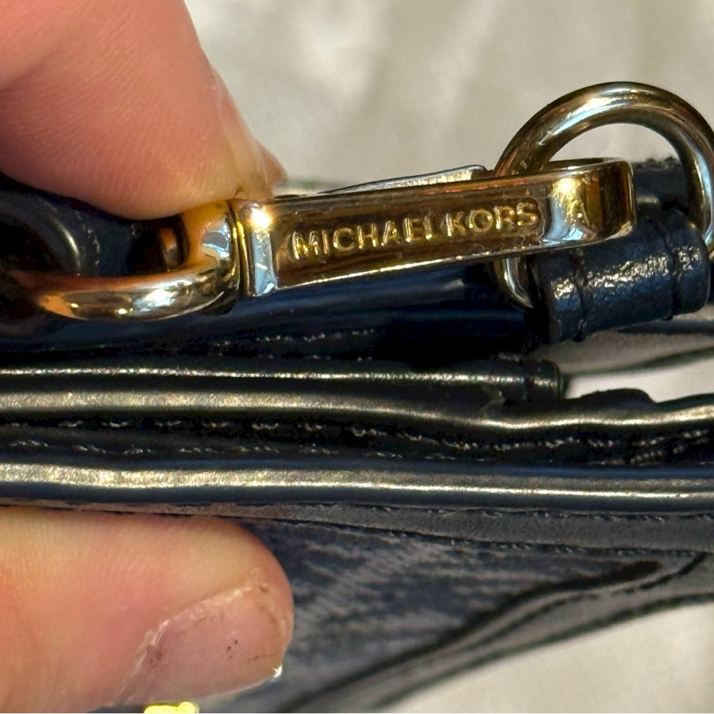 Michael Kors Jet Set Travel Double-Zip Wristlet Wallet Navy MK Mono Canvas - Picture 6 of 12